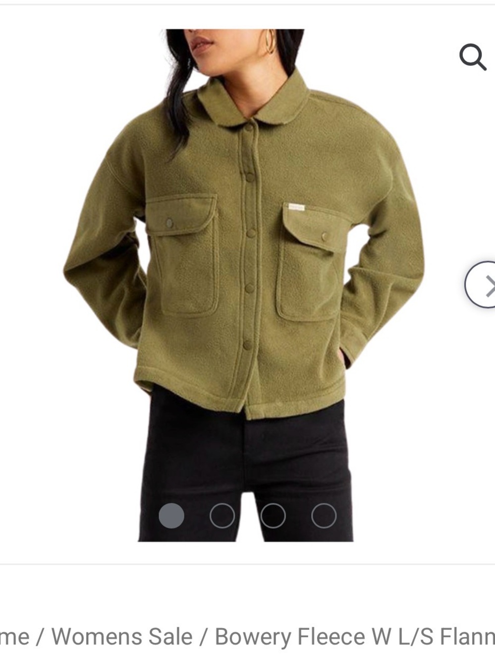 Brixton Bowery Fleece cropped button up- small Olive green